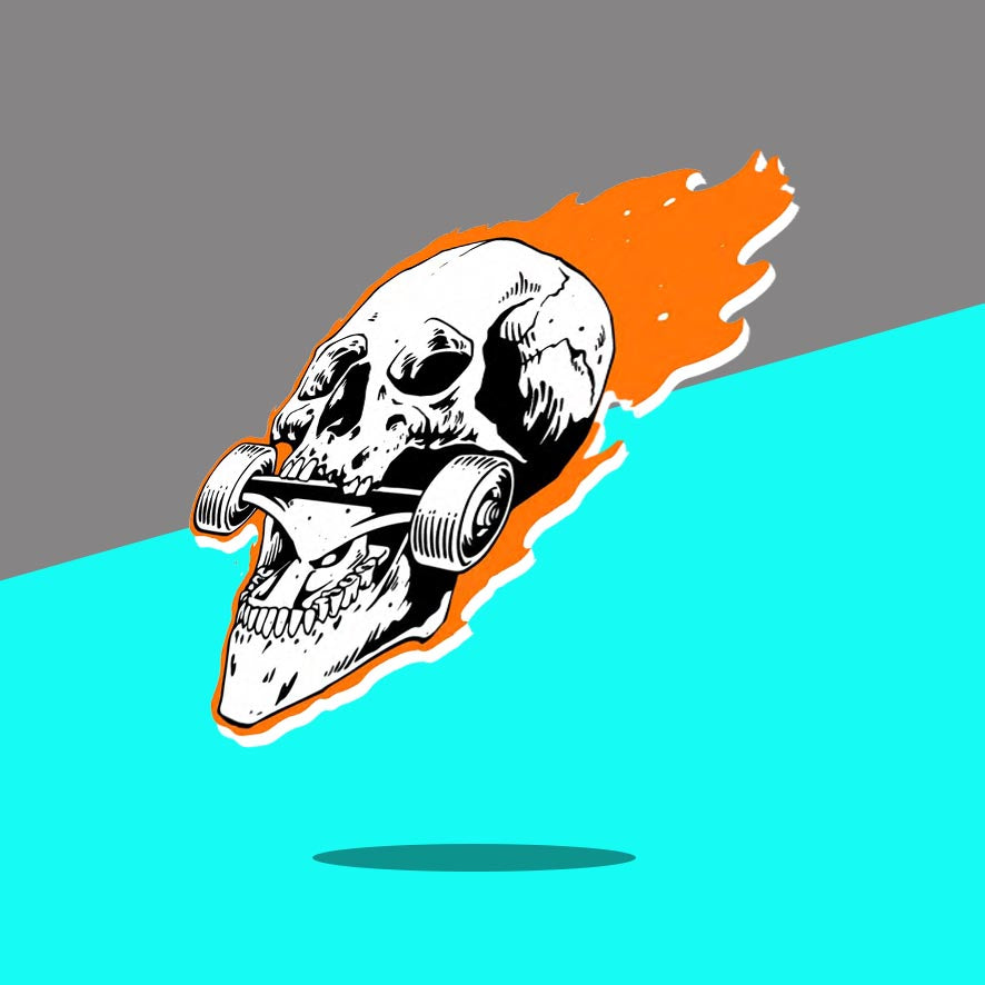 Orange flame skateboard skull