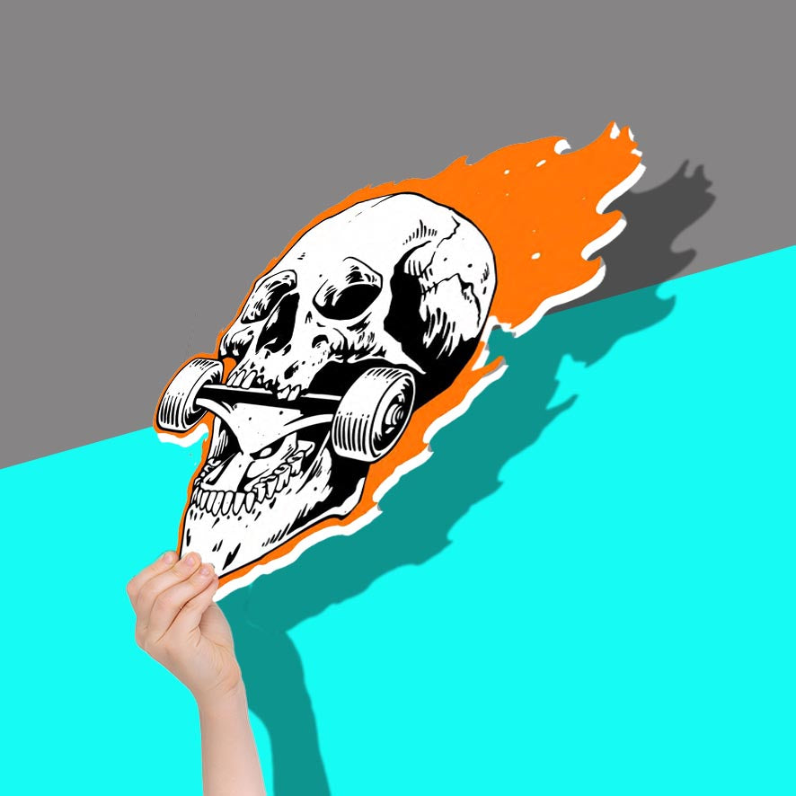 Orange flame skateboard skull