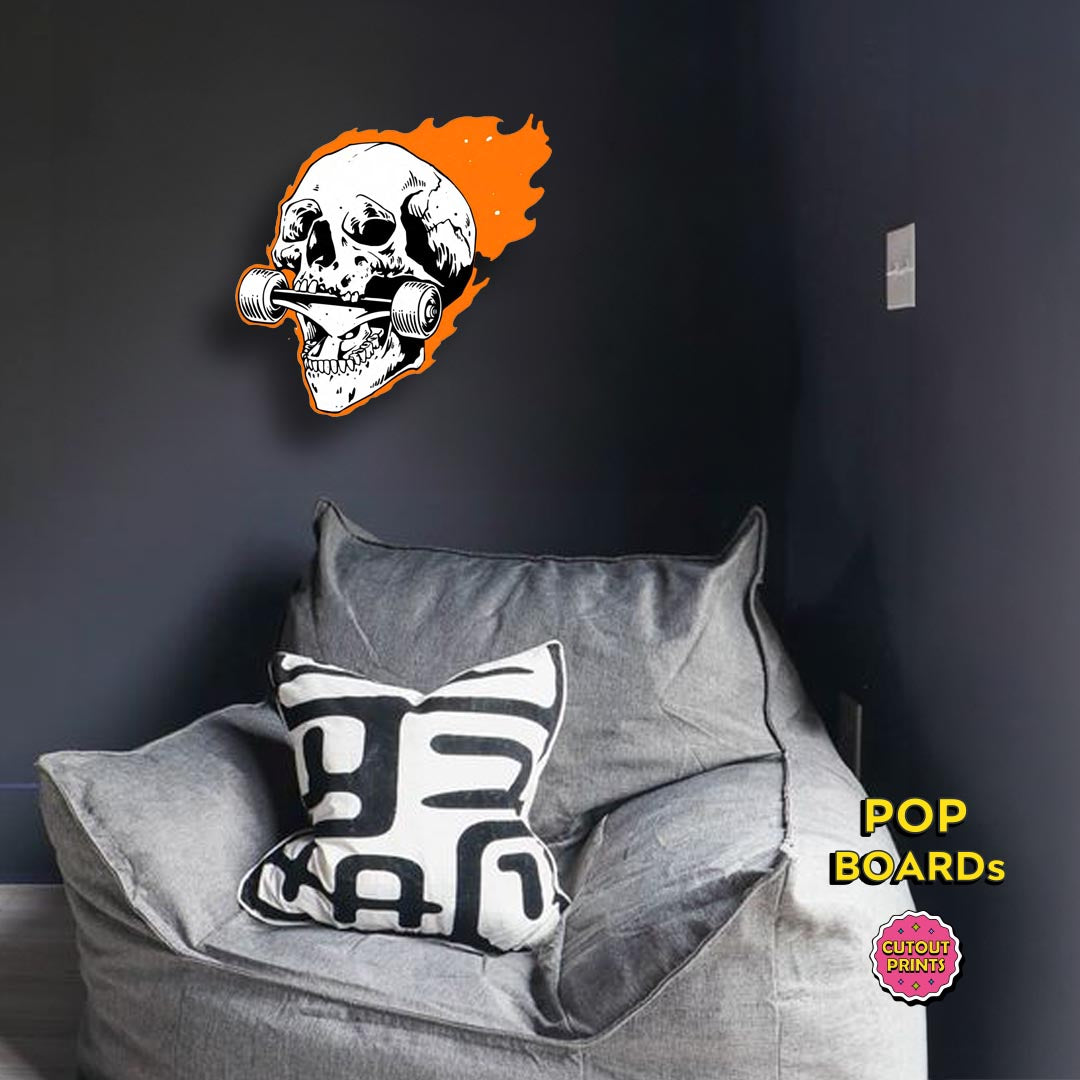Orange flame skateboard skull