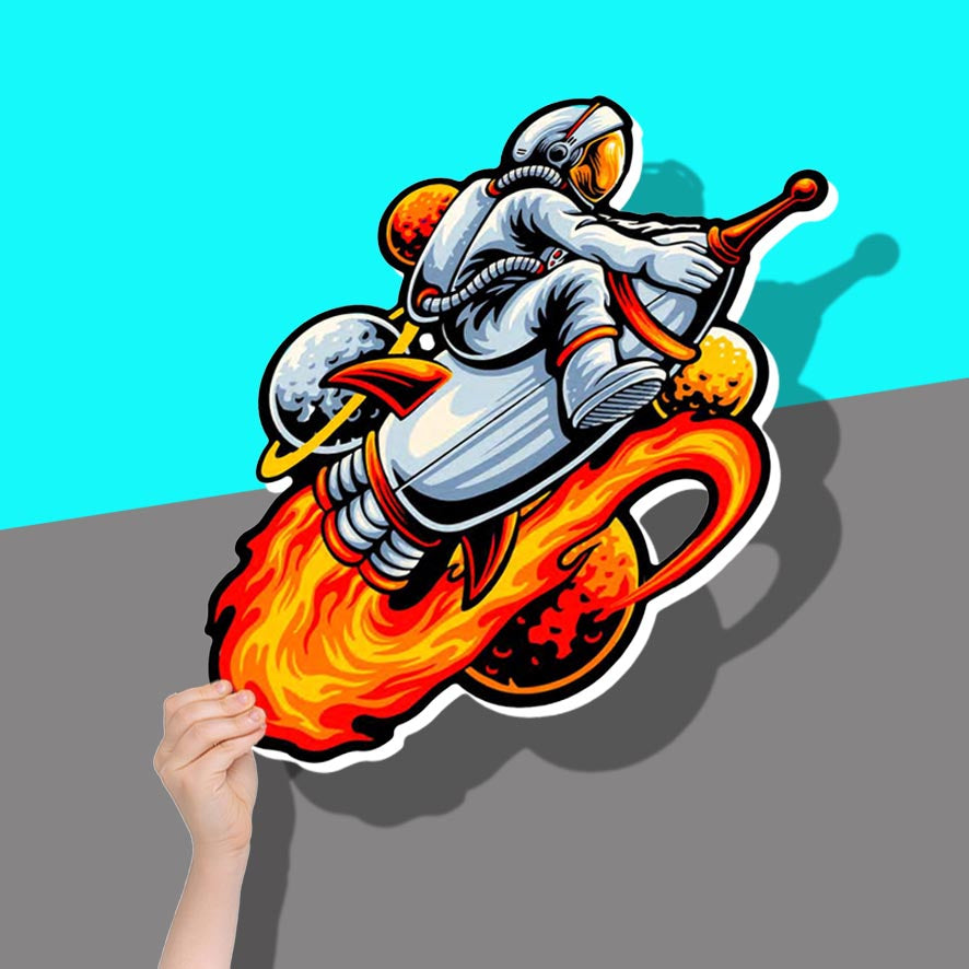 Astronaut on flaming rocket