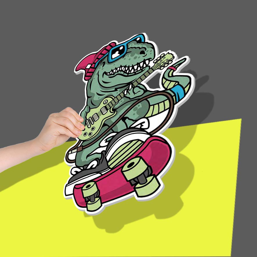 Skateboarding guitar playing T-rex