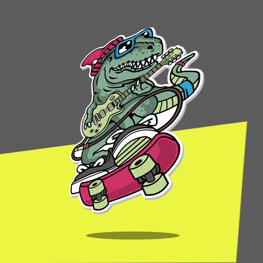 Skateboarding guitar playing T-rex