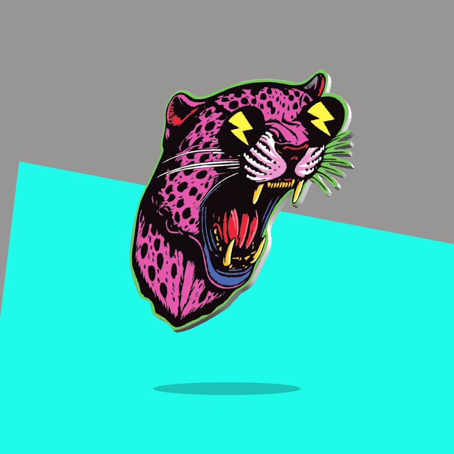 Pink Leopard with lightning bolt sunglasses