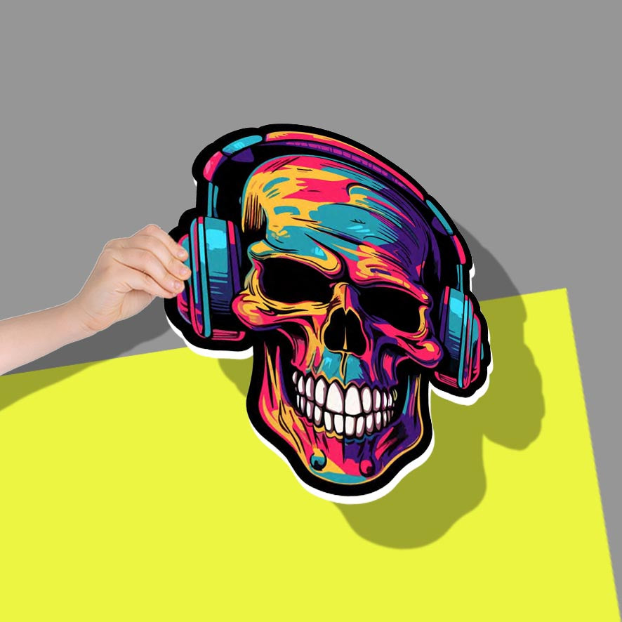 Multi-coloured painted Skull with headphones
