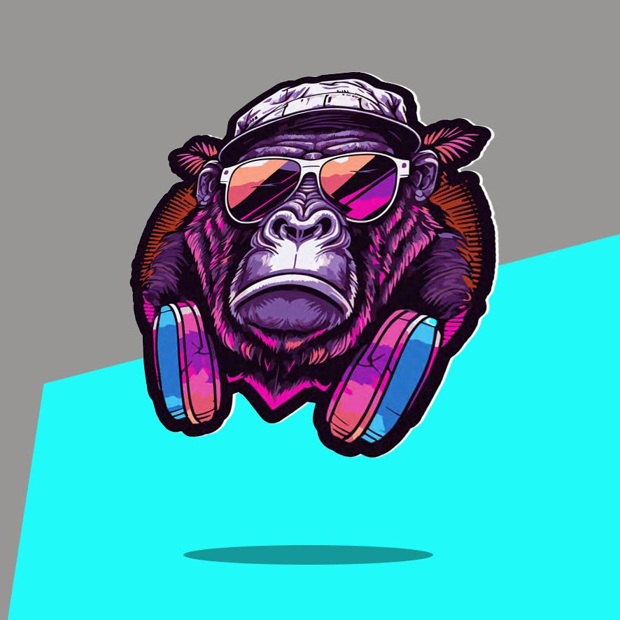 Pink Neon Gorilla with hat and headphones
