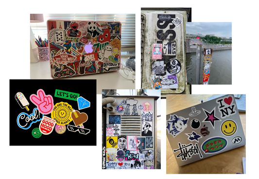 sticker bombing mood board, cut to shape graphic designs