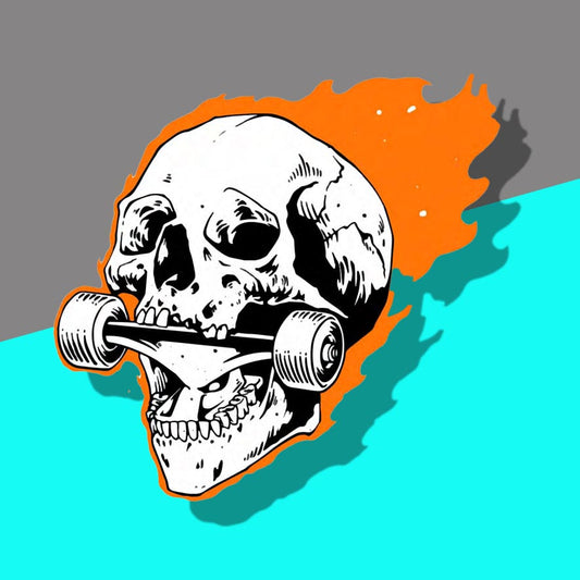 Orange flame skateboard skull