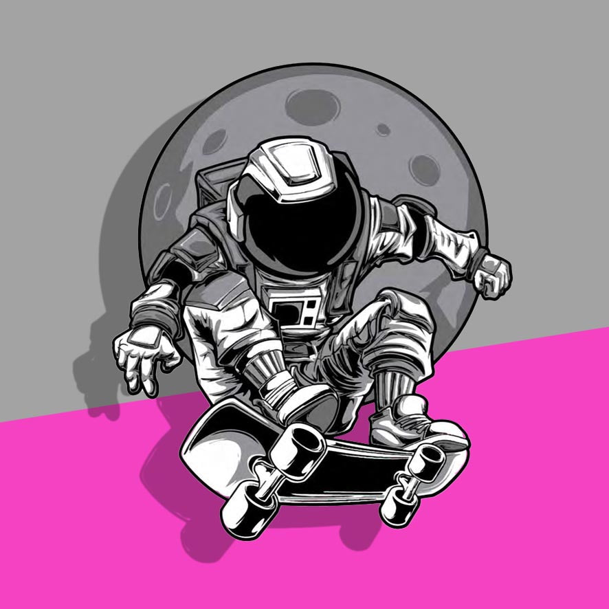 Astronaut Skateboarding in Space