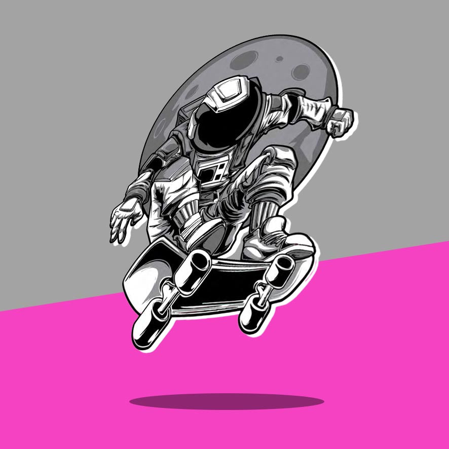 Astronaut Skateboarding in Space