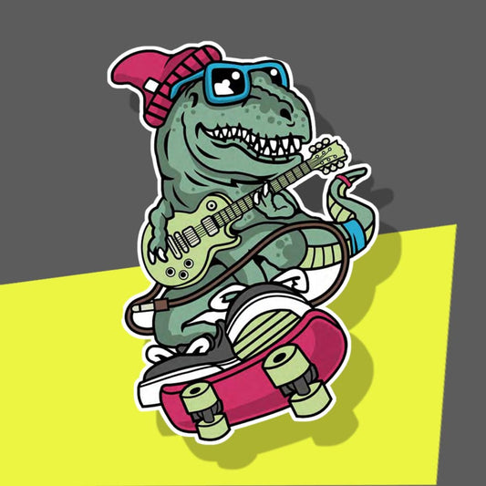 Skateboarding guitar playing T-rex