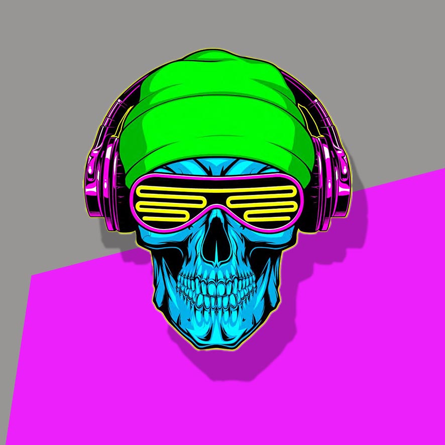 Neon Skull with Green Beanie