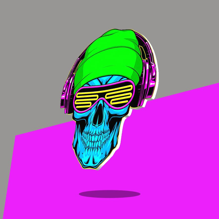 Neon Skull with Green Beanie