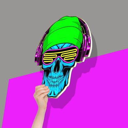 Neon Skull with Green Beanie