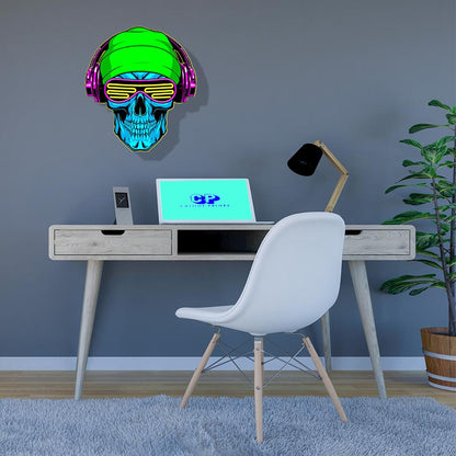 Neon Skull with Green Beanie