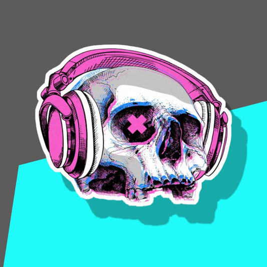 Purple & Blue Glitch Skull with Headphones