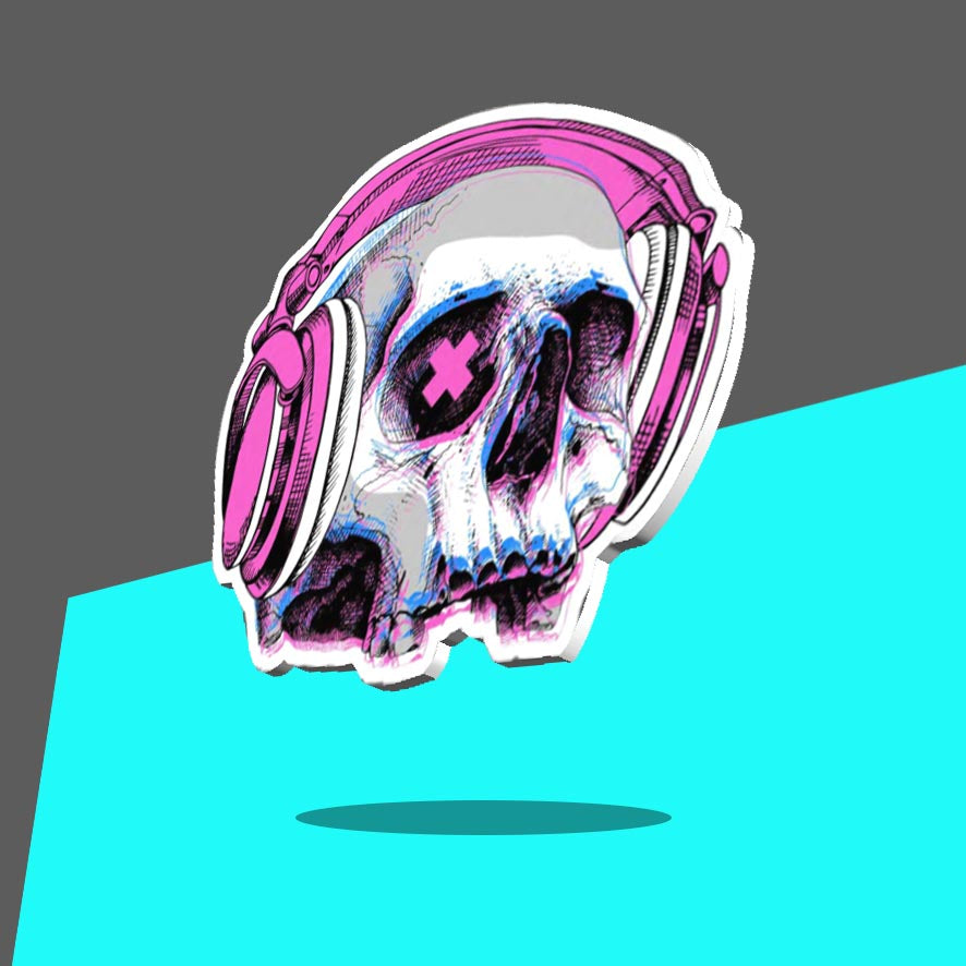 Purple & Blue Glitch Skull with Headphones