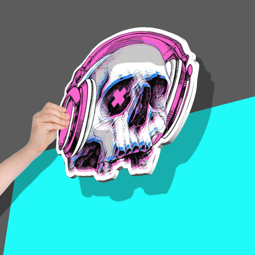 Purple & Blue Glitch Skull with Headphones