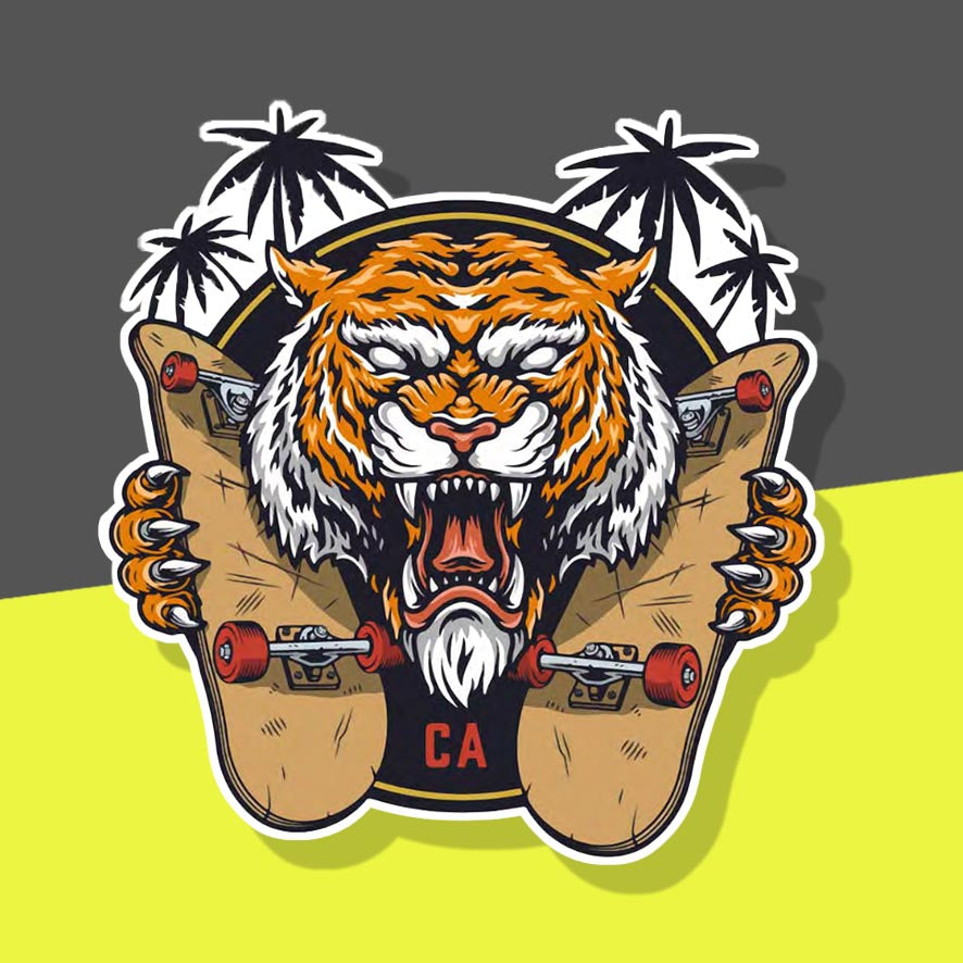 Tiger holding Skateboards